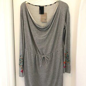 Anthropologie Grey Tunic w/Embroidered Sleeves, New w/Tags, Size Medium